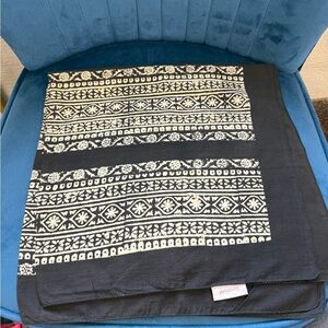 Anokhi Hand Block Print Cotton Scarf / Textile – 30” x 28” – Black & Cream